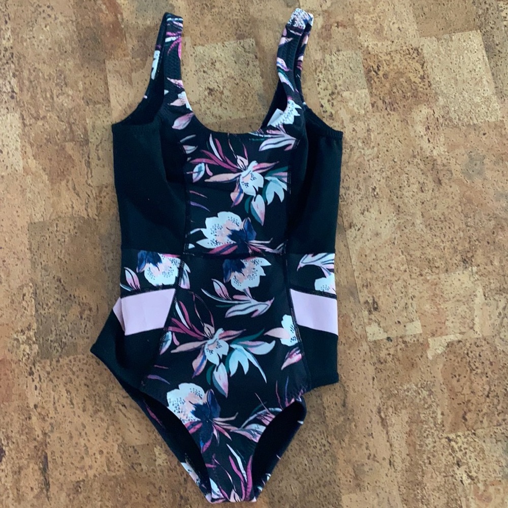 Floral Black and Pink One-Piece Swimsuit